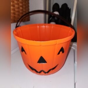 Vintage Plastic Pumpkin Pail Halloween Bucket